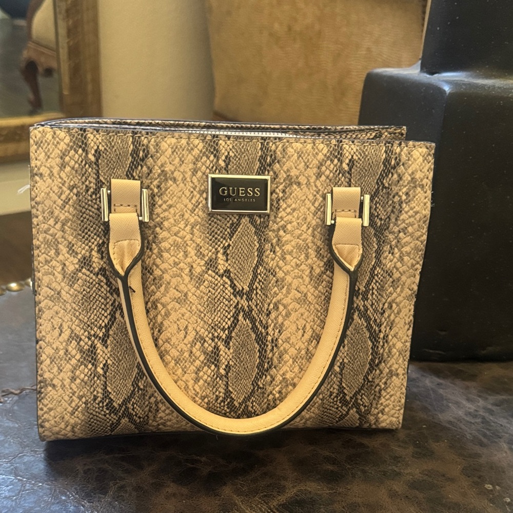GUESS Beige Snake Print Satchel